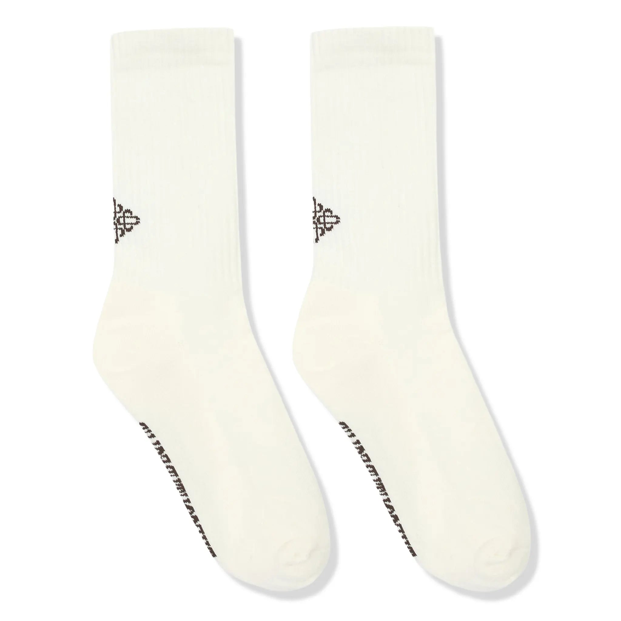 Front View of The Couture Club Reverse Emblem Copyright Off White Socks
